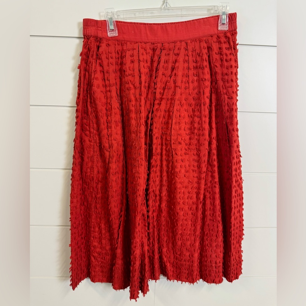 J. Crew Red Midi A-Line Skirt with Pleats